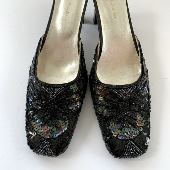 Black medium heeled sandals sparkling sequenced wedding party sandals Eur41 US11 - Picture 2 of 6